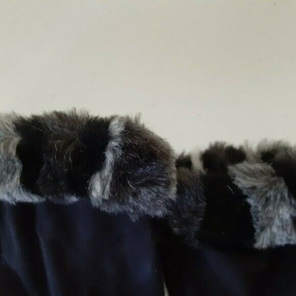 Vintage XS  Women's Faux Fur‎ Trim Gloves Winter Warm Black Gray Animal Print 2 - Picture 9 of 16